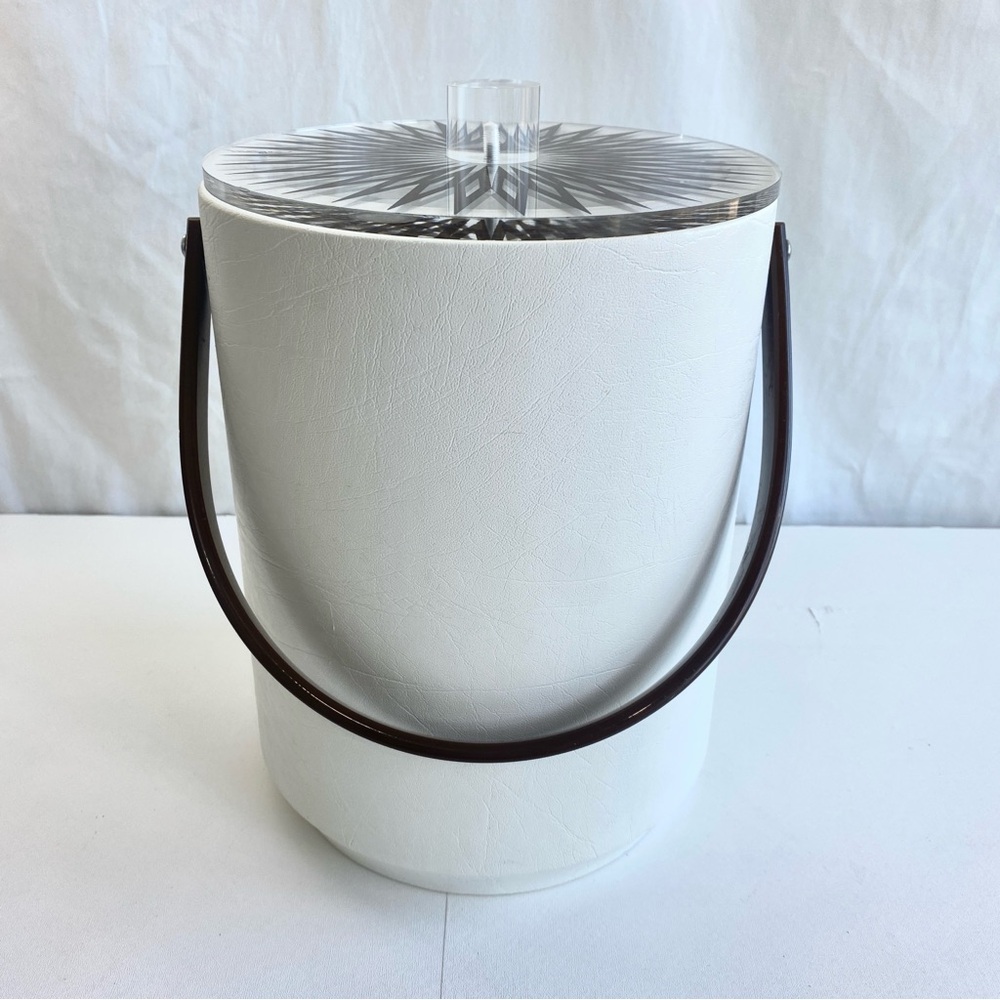 Morgan Designs Bucket Brigade Vintage 70s White Brown Vinyl Insulated Ice Bucket